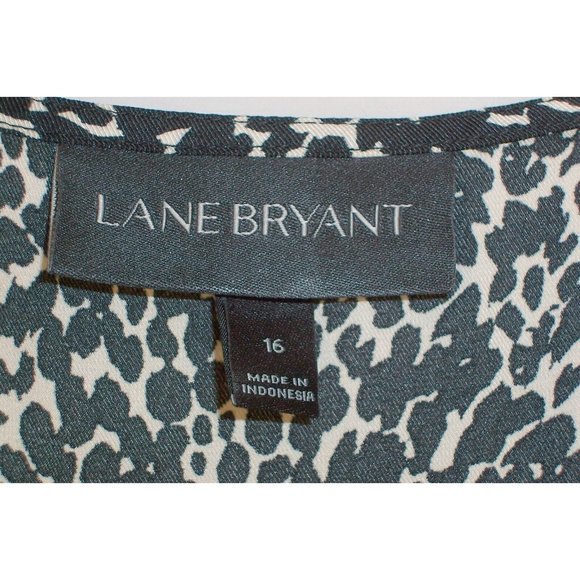Lane Bryant Sleeveless Top  16 Tunic Silky Leopard Black White Spotted Hi Lo - Picture 5 of 7